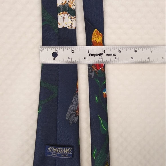 Men's Handmade Necktie by Renaissance Blue with Tropical Birds - Picture 7 of 8